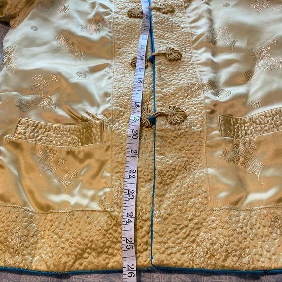 SOLZ SQUIRREL Chinese Reversible Vintage Quilted Floral Jacket Tesl Blue Gold M - Picture 10 of 11